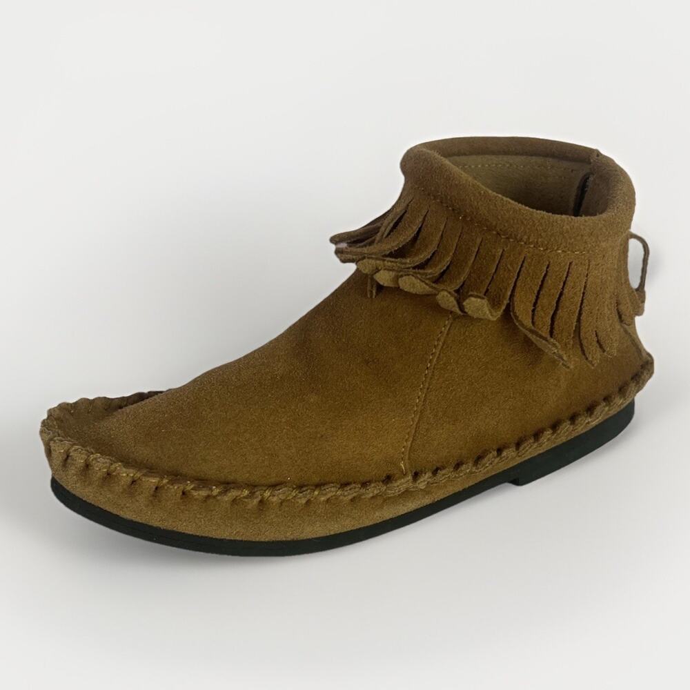 Mini Boden Moccasins Ankle Boots Booties Kid Size EU 33 US 1.5 Tan Fringe Unisex